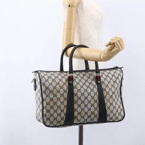 GUCCI GG Supreme Sherry Line Hand Bag PVC Navy Gold